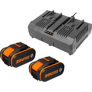 Worx 2x WA3553 20V 4.0Ah batteri + WA3883 oplader